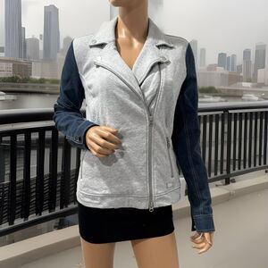 armani exchange Light Jacket Fleece And Denim Sleeves Size Large Grey/blue